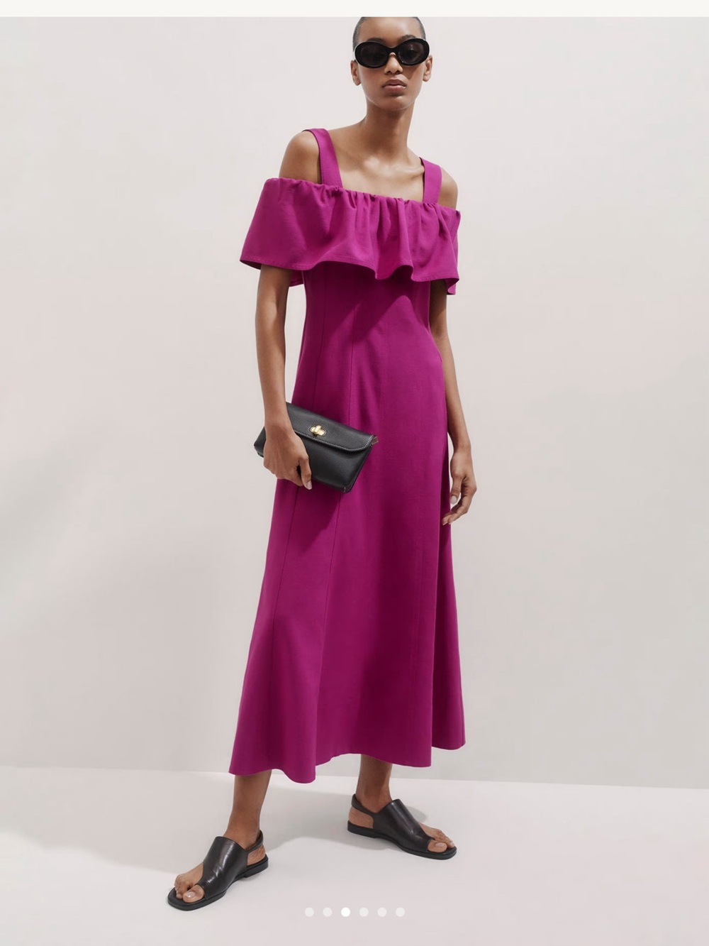 ME+EM Fuchsia frill  Off-Shoulder Ruffle Midi Dress
